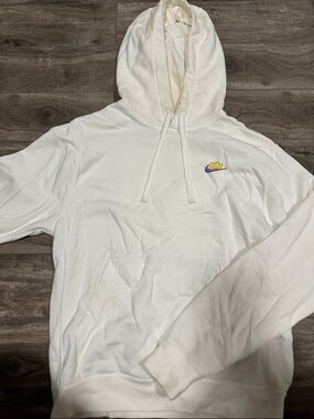 Nike White Hoodie with Multicolor Swoosh Chest Logo